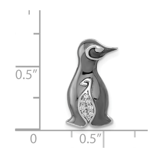 14k White Gold with Black Rhodium Diamond Penguin Chain Slide