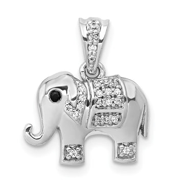 14k White Gold 1/10 carat Black and White Diamond Elephant Pendant
