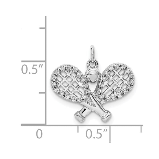 14k White Gold Diamond Racquets and Ball Pendant