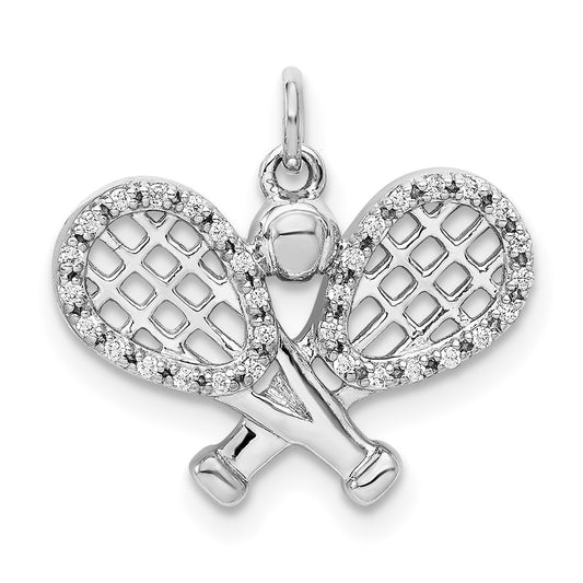 14k White Gold Diamond Racquets and Ball Pendant