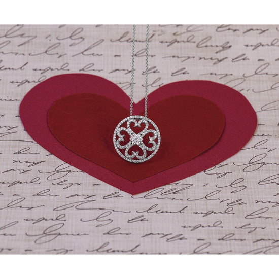 14k White Gold 1/2 carat Diamond Vintage Hearts Pendant 18 inch Necklace