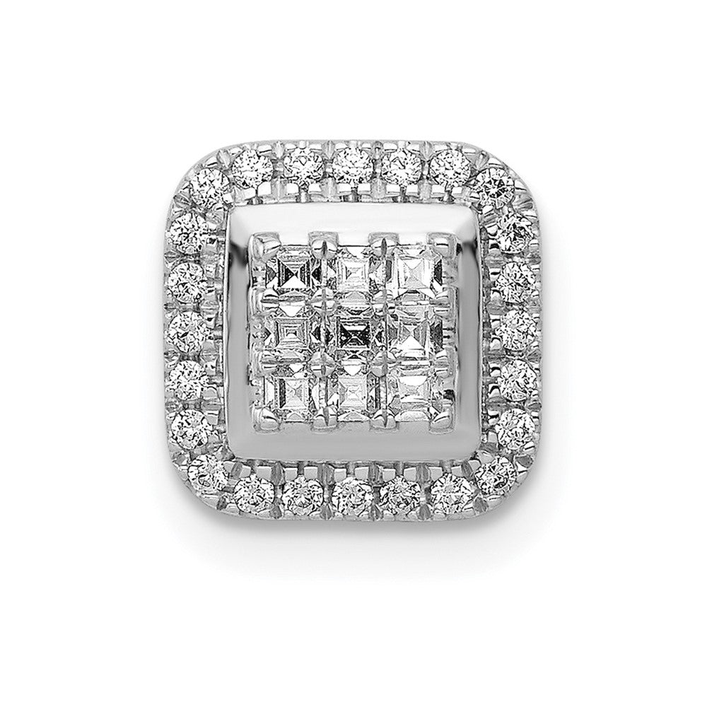 14k White Gold 1/4 carat Diamond Square Halo Cluster Chain Slide