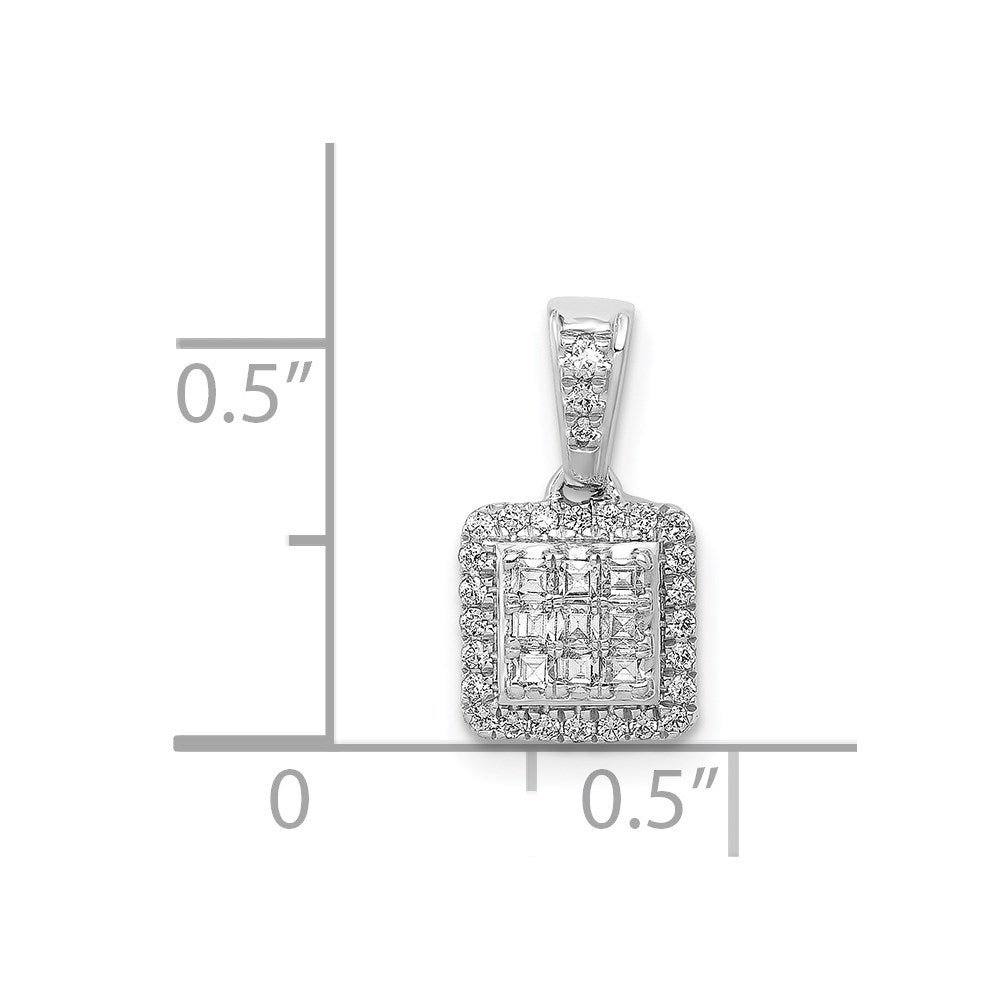 14k White Gold 1/4 carat Diamond Square Halo Cluster Pendant