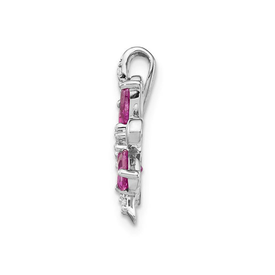 14k White Gold Diamond and Pear Citrine/Pink Tourmaline Flower Pendant