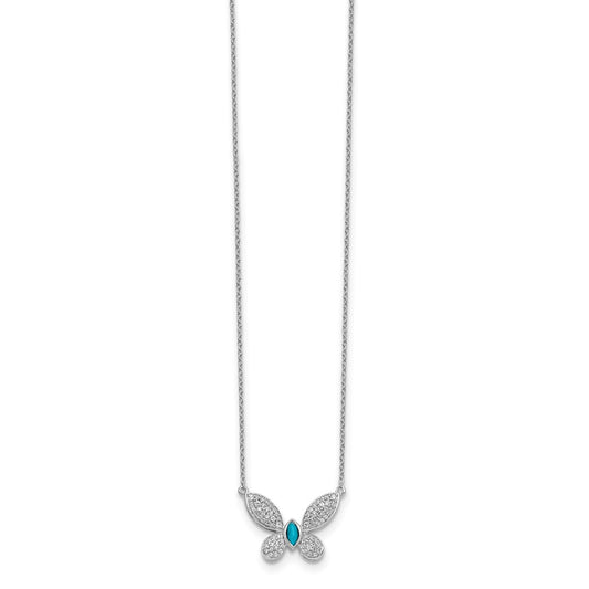 14k White Gold 1/3 carat Diamond and Turquoise Butterfly 18 inch Necklace