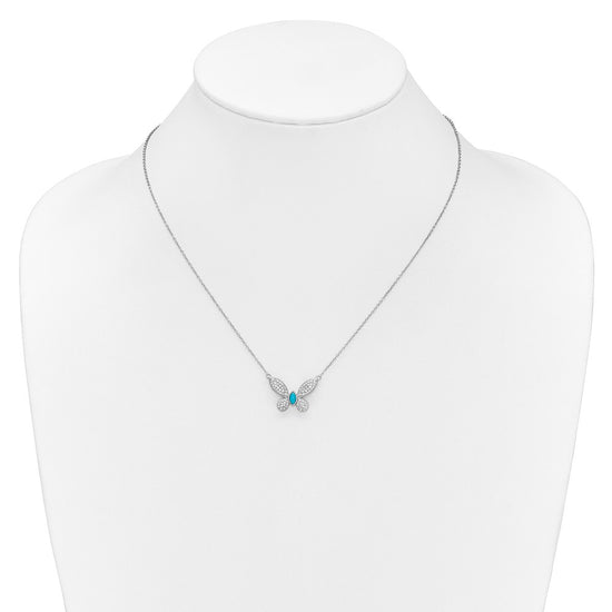 14k White Gold 1/3 carat Diamond and Turquoise Butterfly 18 inch Necklace