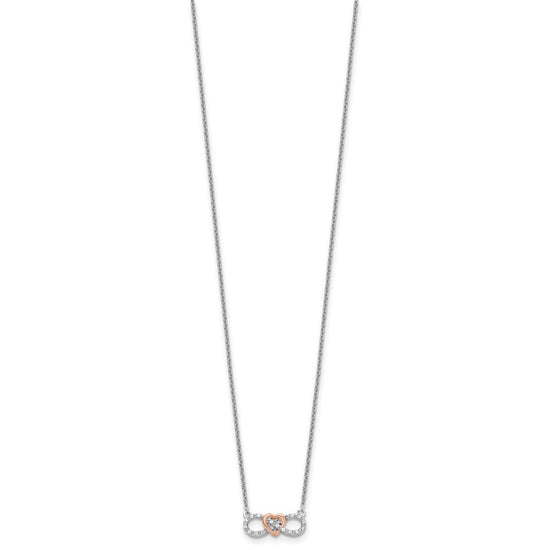 14k Two-Tone White and Rose Gold 1/15 carat Lab Grown Diamond VS/SI+ G+ Complete 18 inch Infinity Heart Necklace