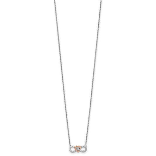 14k Two-Tone White and Rose Gold 1/15 carat Lab Grown Diamond VS/SI+ G+ Complete 18 inch Infinity Heart Necklace