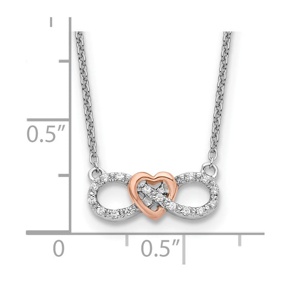 14k Two-Tone White and Rose Gold 1/15 carat Lab Grown Diamond VS/SI+ G+ Complete 18 inch Infinity Heart Necklace