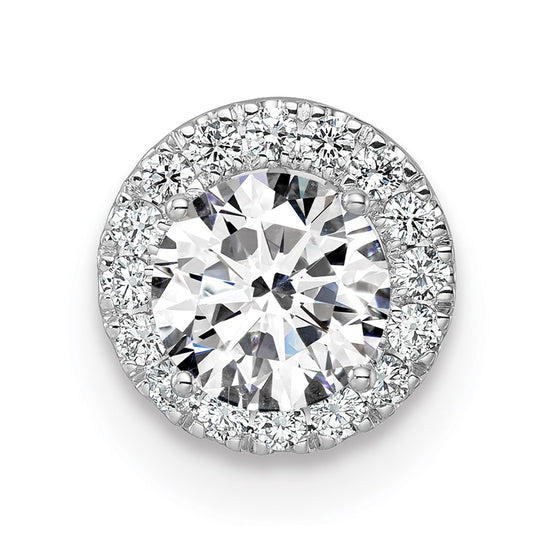 14k White Gold 1/2 carat Center Lab Grown Diamond VS/SI+ G+ Round Semi Mount 8.2mm Center Halo Chain Slide Pendant