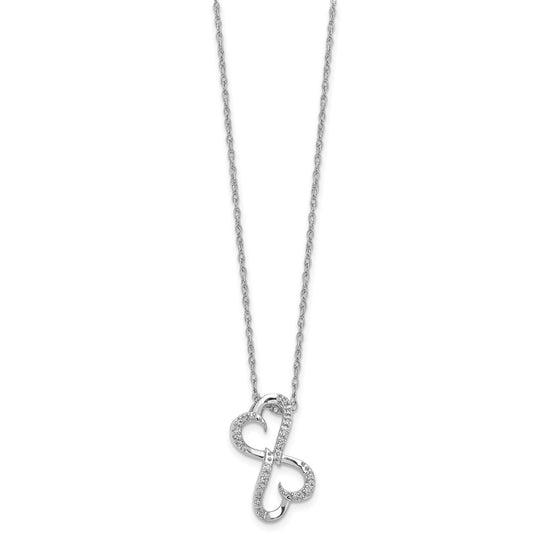 14k White Gold 1/20 carat Diamond Heart Infinity Pendant 18 inch Necklace