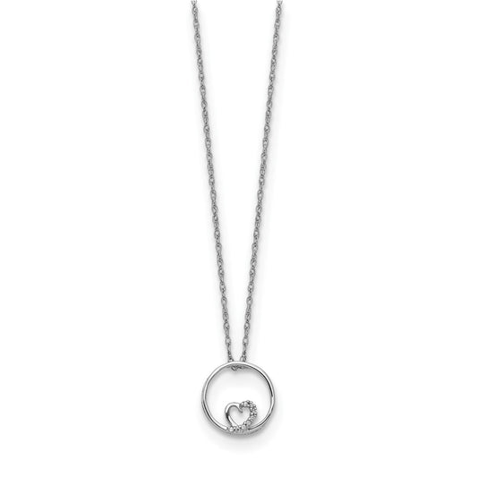 14k White Gold .02 carat Diamond Heart in Circle 18 inch Necklace