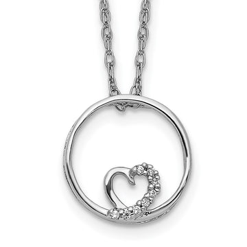 14k White Gold .02 carat Diamond Heart in Circle 18 inch Necklace