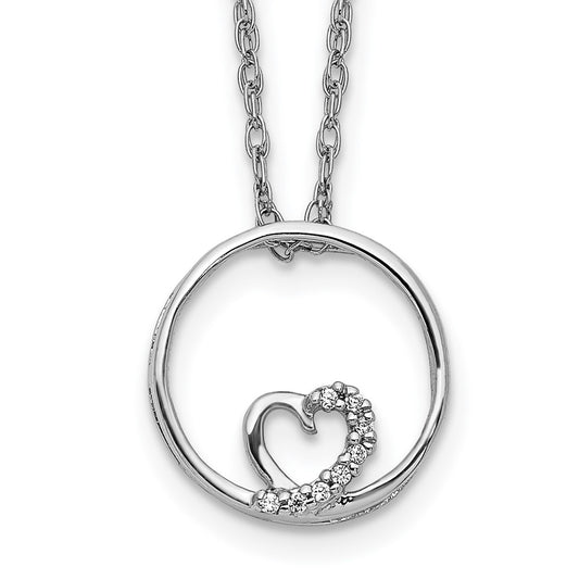 14k White Gold .02 carat Diamond Heart in Circle 18 inch Necklace