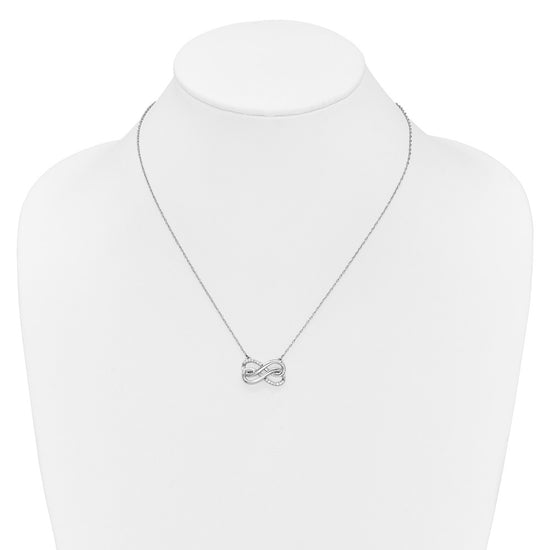 14k White Gold 1/10 carat Diamond Double Infinity Symbol 18 inch Necklace