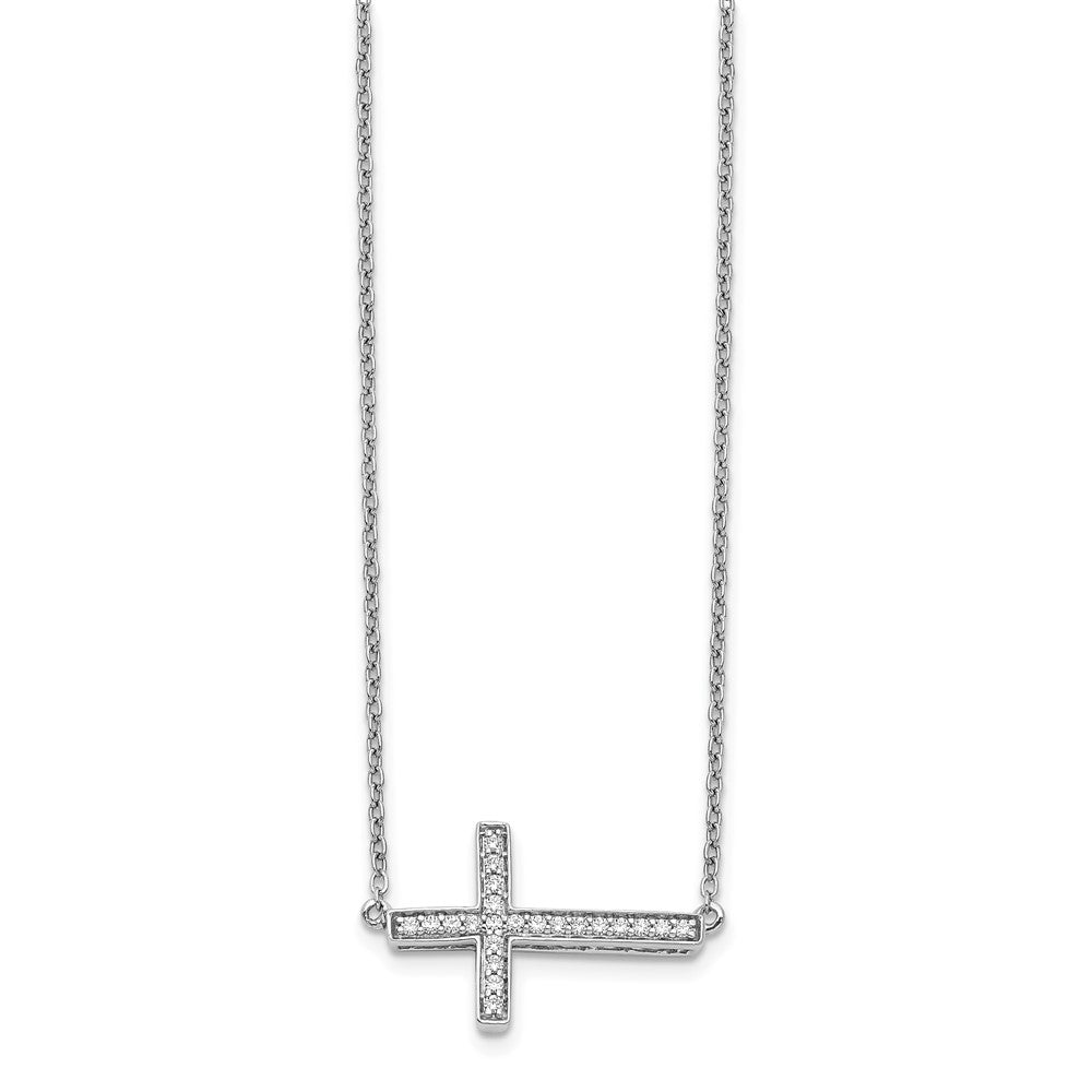 14k White Gold 1/6 carat Diamond Sideways Cross 18 inch Necklace