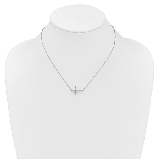 14k White Gold 1/6 carat Diamond Sideways Cross 18 inch Necklace