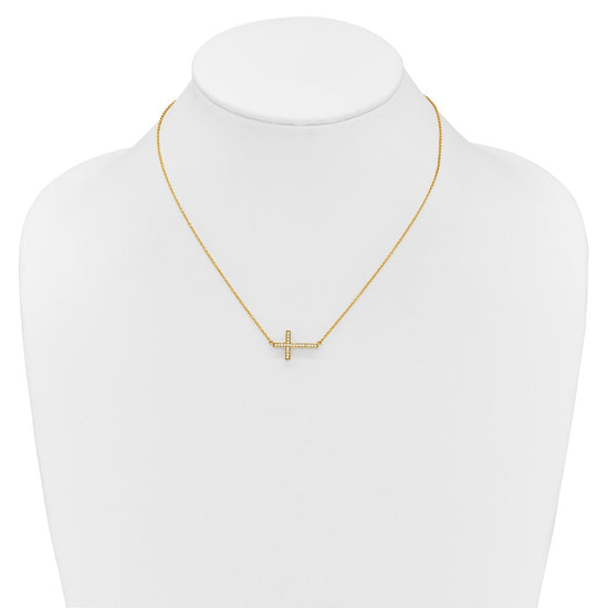 14k Polished 1/6 carat Diamond Sideways Cross 18 inch Necklace