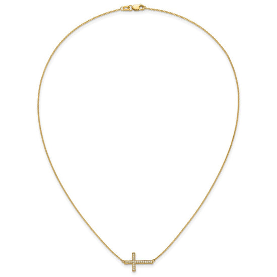 14k Polished 1/6 carat Diamond Sideways Cross 18 inch Necklace