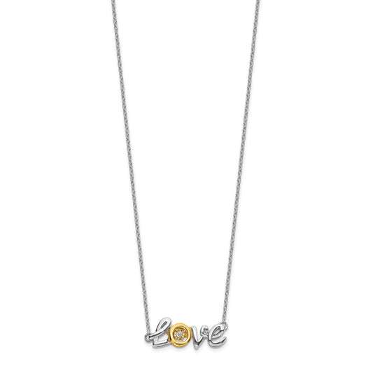 14k Two-tone LOVE Moving .03 carat Diamond 18 inch Necklace