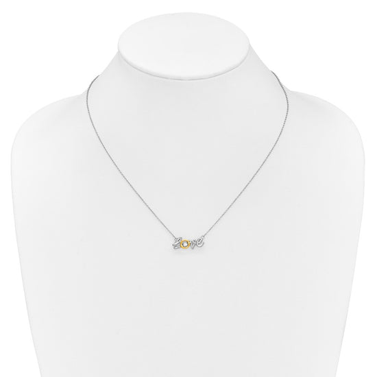 14k Two-tone LOVE Moving .03 carat Diamond 18 inch Necklace