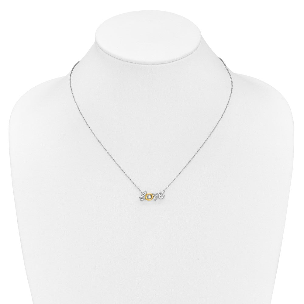 14k Two-tone LOVE Moving .03 carat Diamond 18 inch Necklace