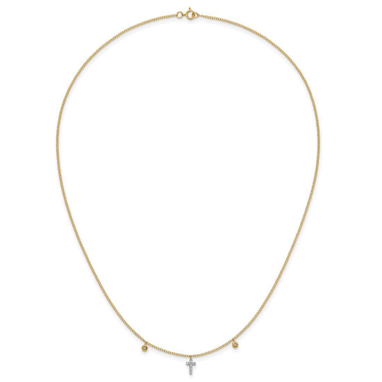 14k Polished 1/20 carat Diamond Cross 18 inch Necklace