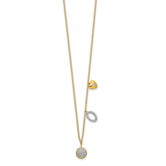 14k Polished 1/10 carat Diamond Two Circle and Heart 18 inch Necklace
