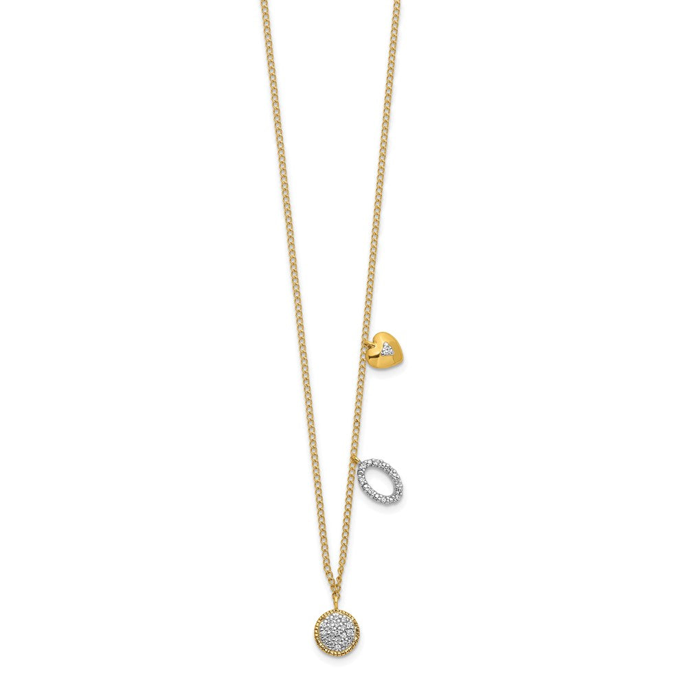 14k Polished 1/10 carat Diamond Two Circle and Heart 18 inch Necklace