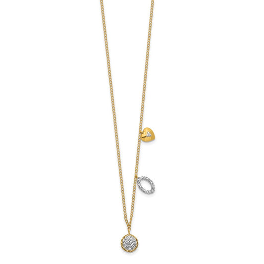 14k Polished 1/10 carat Diamond Two Circle and Heart 18 inch Necklace