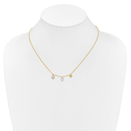 14k Polished 1/10 carat Diamond Two Circle and Heart 18 inch Necklace
