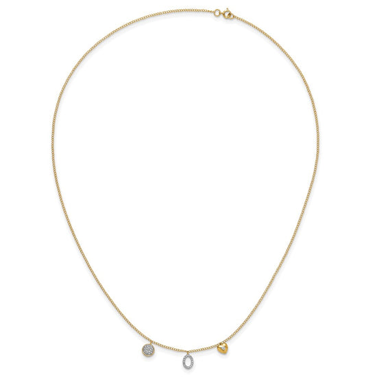 14k Polished 1/10 carat Diamond Two Circle and Heart 18 inch Necklace