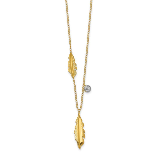 14k Polished .03 carat Diamond and Feathers 18 inch Necklace