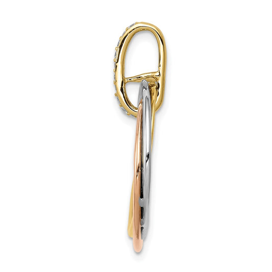 14k Tri-color 1/10 carat Diamond Three Intertwined Circles Pendant