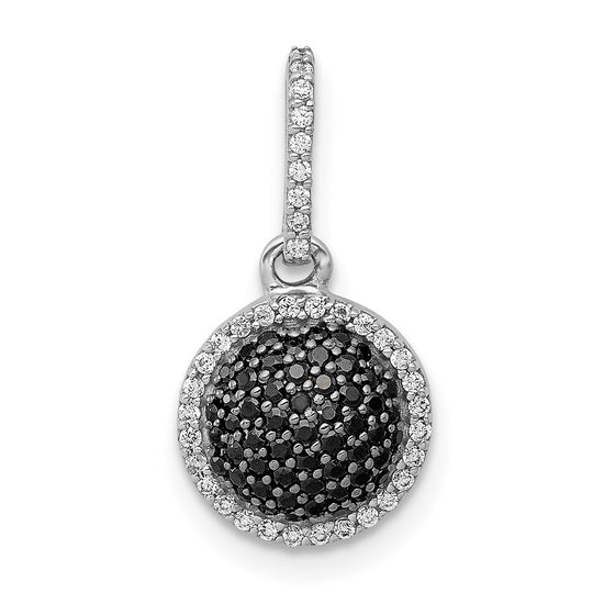14k White Gold 1/3 carat White and Black Diamond Round Halo Cluster Pendant