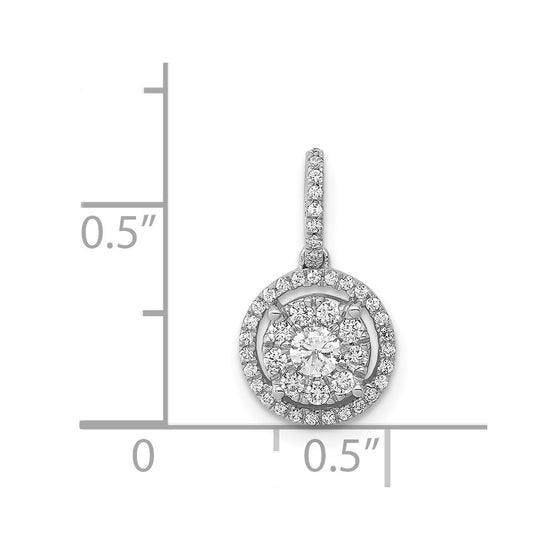 14k White Gold 1/3 carat Diamond Round Halo Cluster Pendant