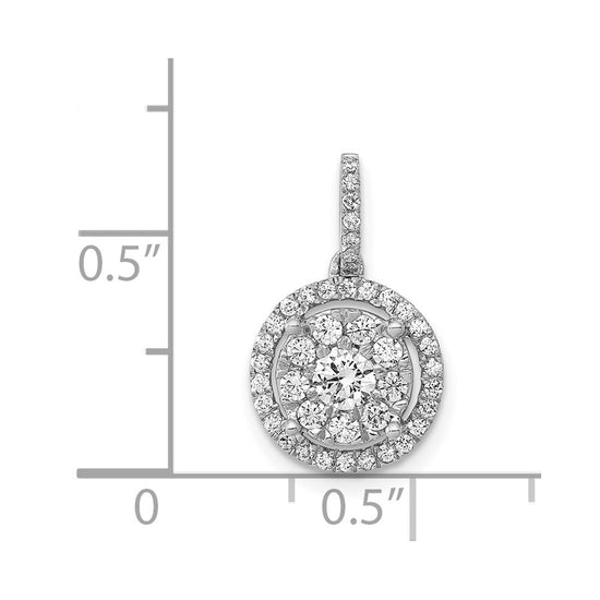 14k White Gold 1/2 carat Diamond Round Halo Cluster Pendant
