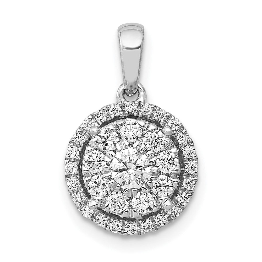14K White Gold Lab Grown VS/SI+ G+ Dia Round Halo Cluster Pendant