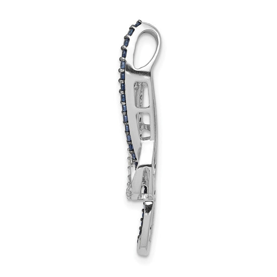 14k White Gold 1/4 carat Blue and White Diamond Fancy Chain Slide