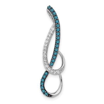 14k White Gold 1/4 carat Blue and White Diamond Fancy Chain Slide