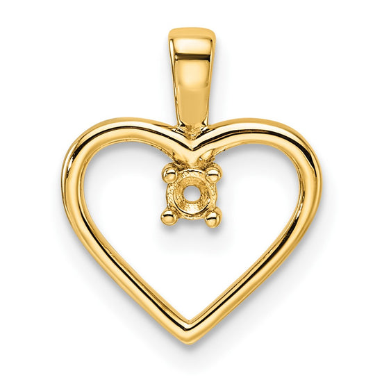 14k Holds 1-2.3mm Stone Heart Pendant Mounting