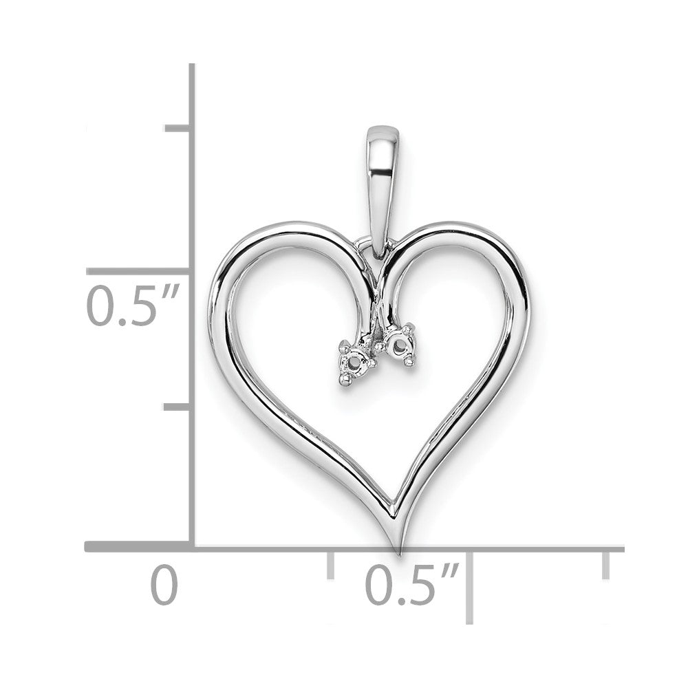 14k White Gold Holds 2-1.4mm Stones Heart Pendant Mounting
