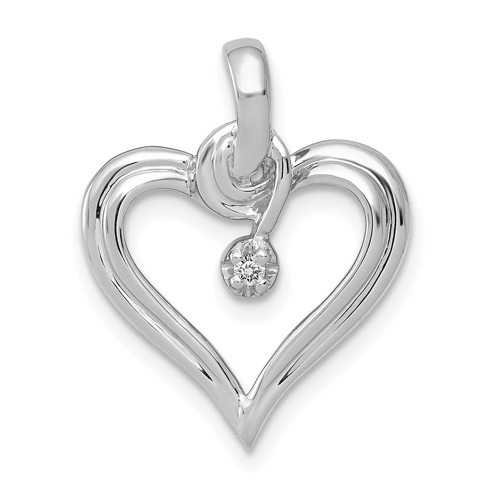 14k White Gold .01 carat AA Diamond Heart Pendant