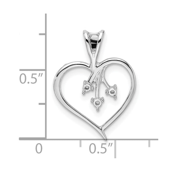 14k White Gold Holds 3-1.6mm Stones Heart Pendant Mounting
