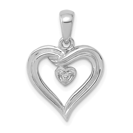 14k White Gold .02 carat AA Diamond Heart Pendant