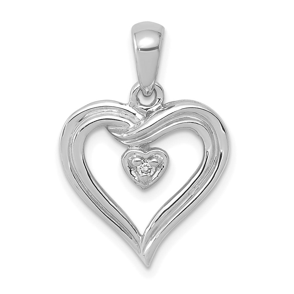 14k White Gold .02 carat AA Diamond Heart Pendant