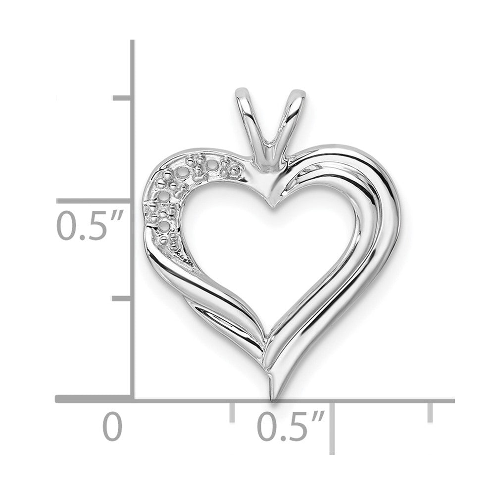 14k White Gold Holds 2-1.4mm/2-1.6mm Stones Heart Pendant Mounting