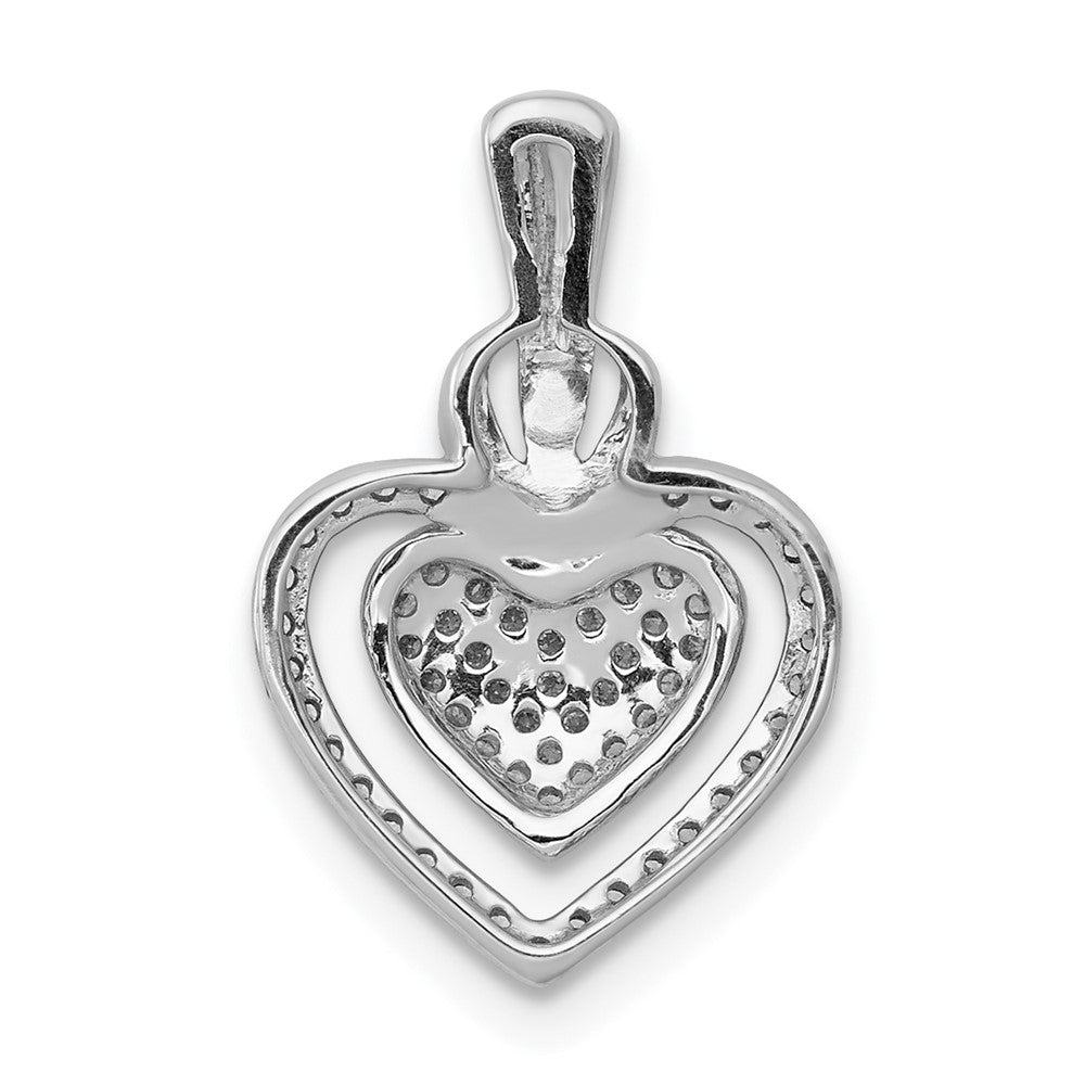 14k White Gold 1/5 carat Pave Diamond Fancy Double Heart Chain Slide