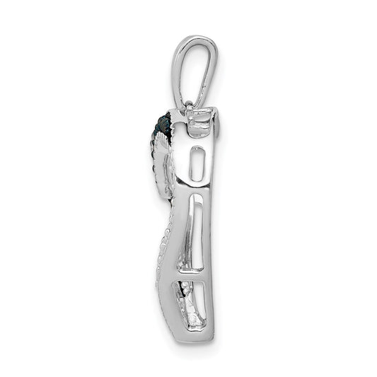 14k White Gold with Black Rhodium 1/20 carat Blue and White Diamond Heart Pendant