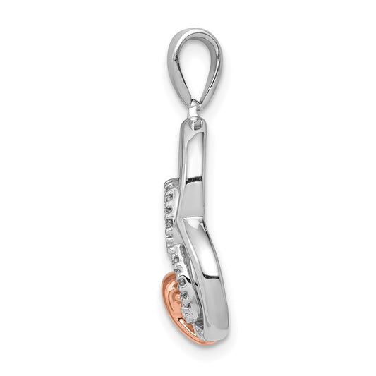 14k White and Rose Gold 1/15 carat Diamond Two Hearts and X Pendant